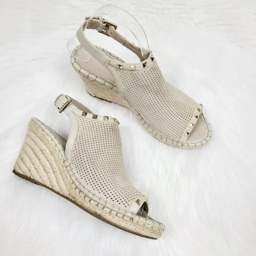 Marc Fisher l 8.5M Senton Suede Leather Perforated Stud Espadrille Wedge Sandals